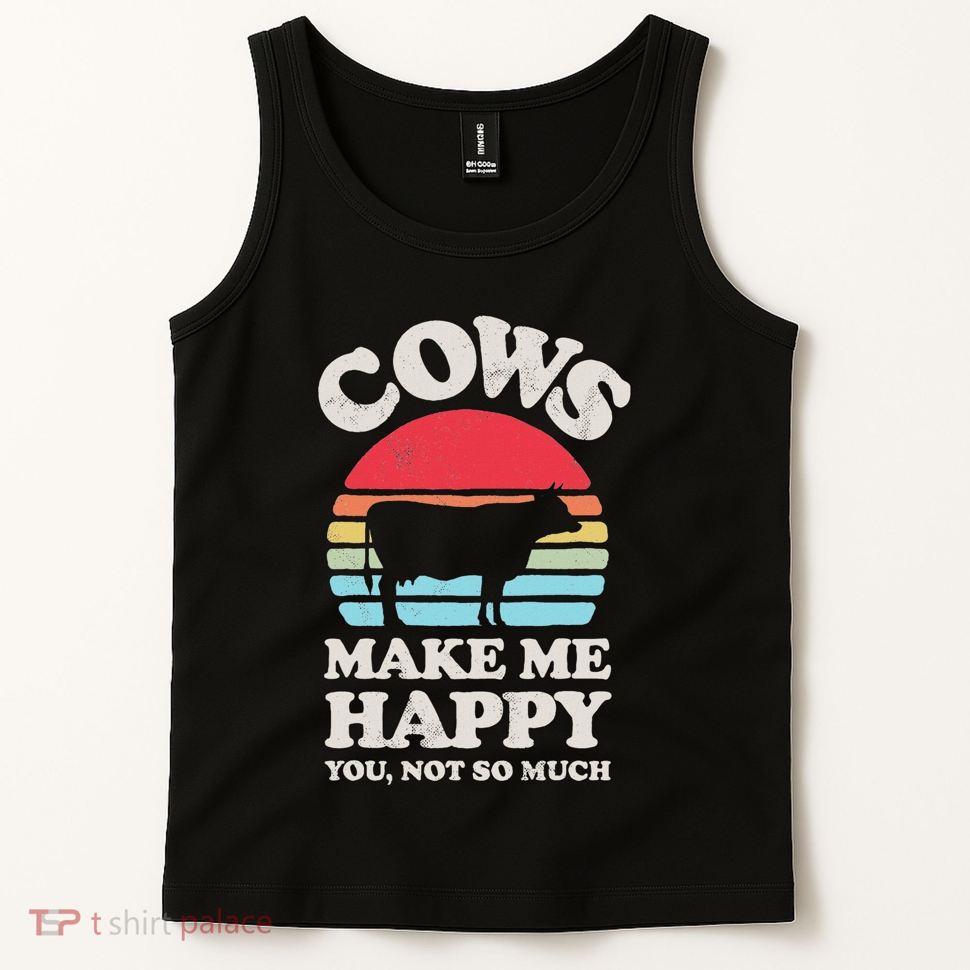 Cows Make Me Happy Funny Cow Lover Farmer Farm Animal Retro Tank Top
