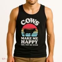 Cows Make Me Happy Funny Cow Lover Farmer Farm Animal Retro Tank Top thumb 3