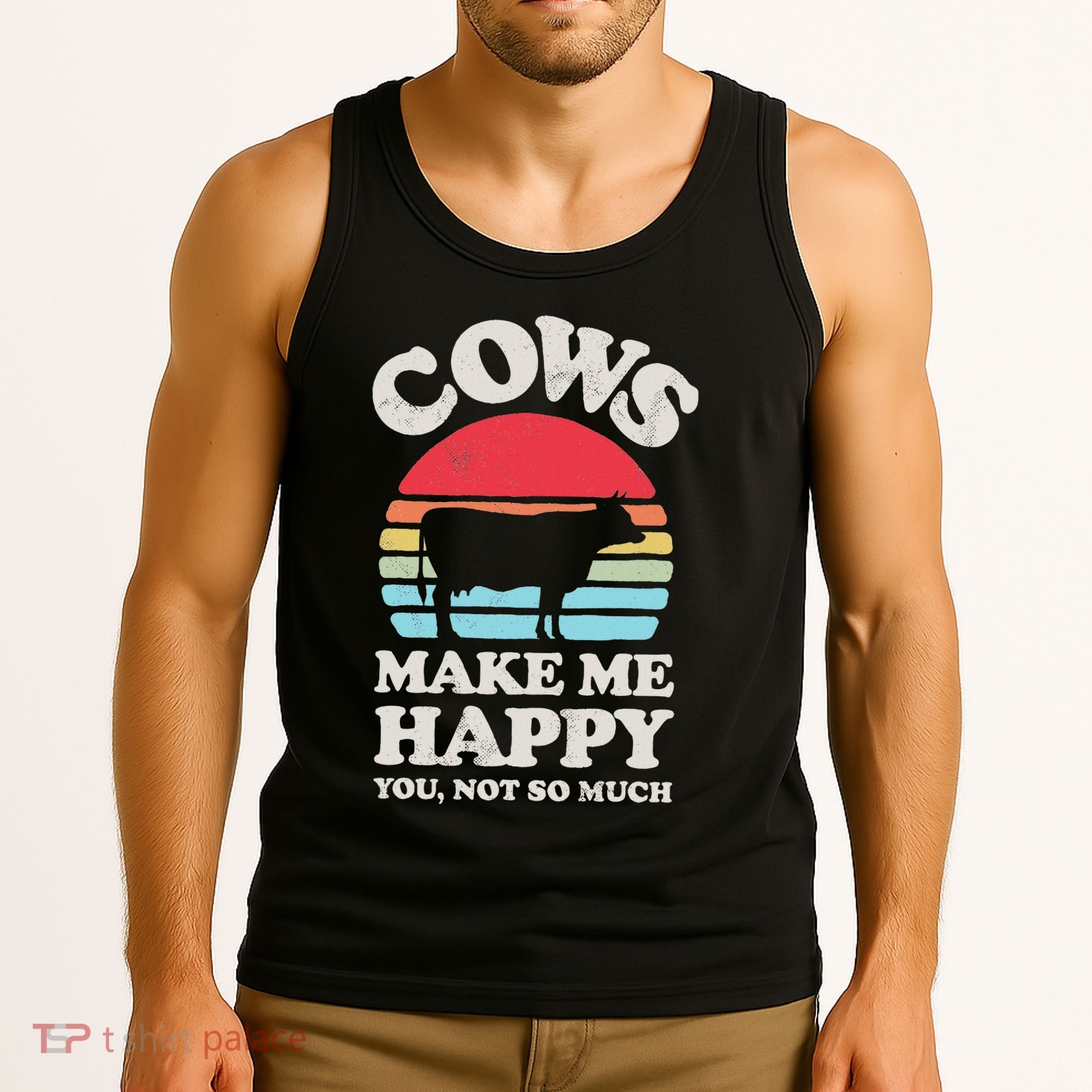 Cows Make Me Happy Funny Cow Lover Farmer Farm Animal Retro Tank Top