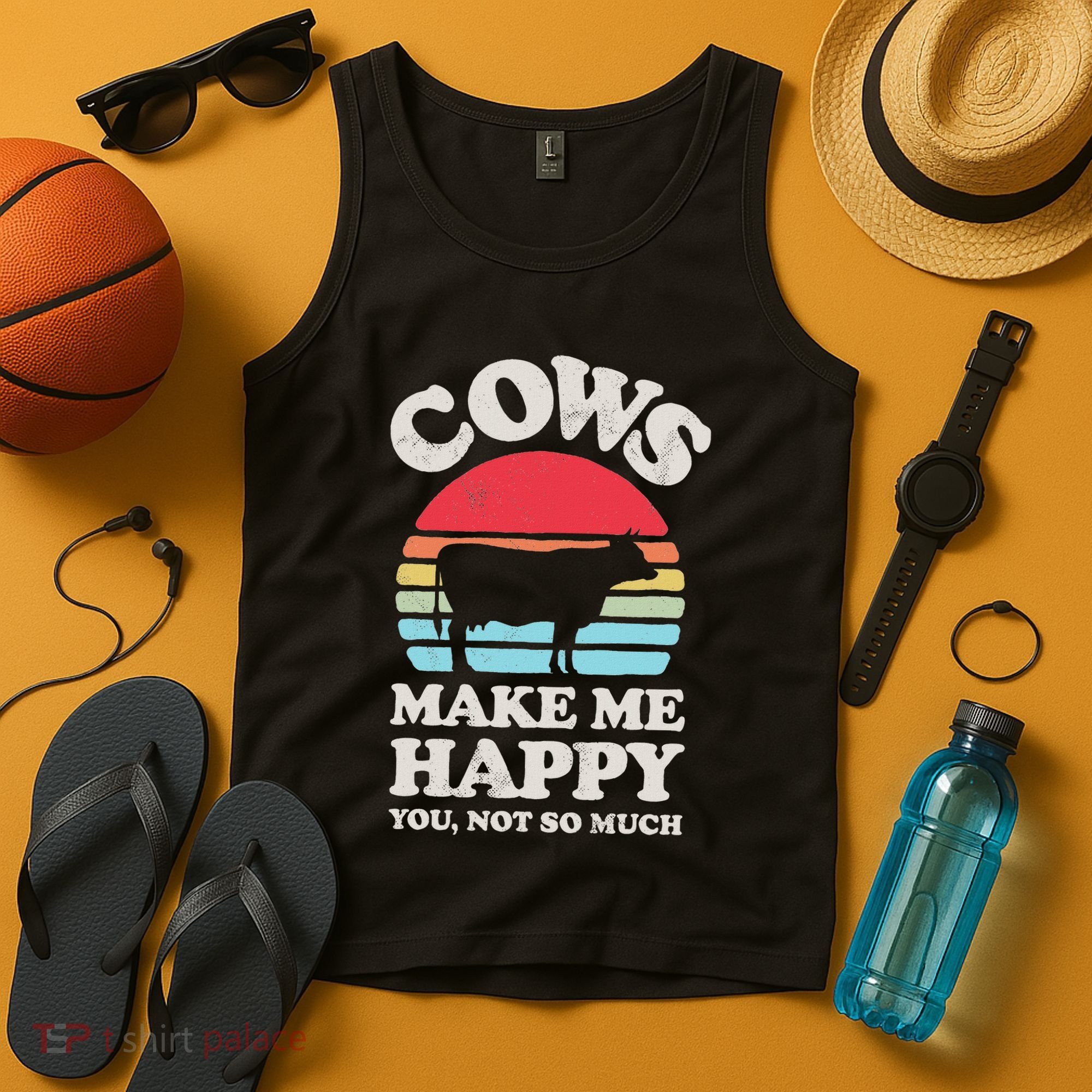 Cows Make Me Happy Funny Cow Lover Farmer Farm Animal Retro Tank Top
