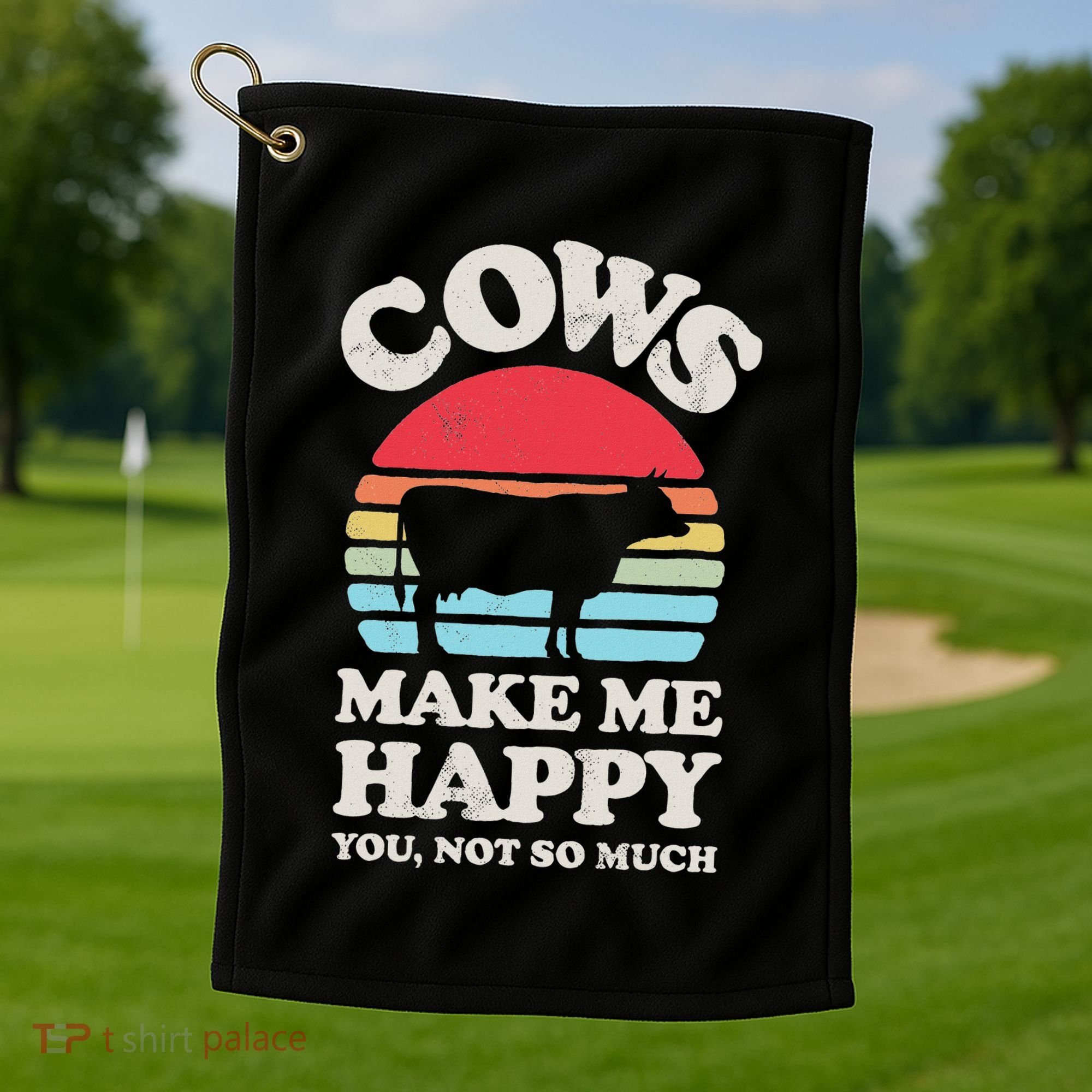 Cows Make Me Happy Funny Cow Lover Farmer Farm Animal Retro Golf Towel