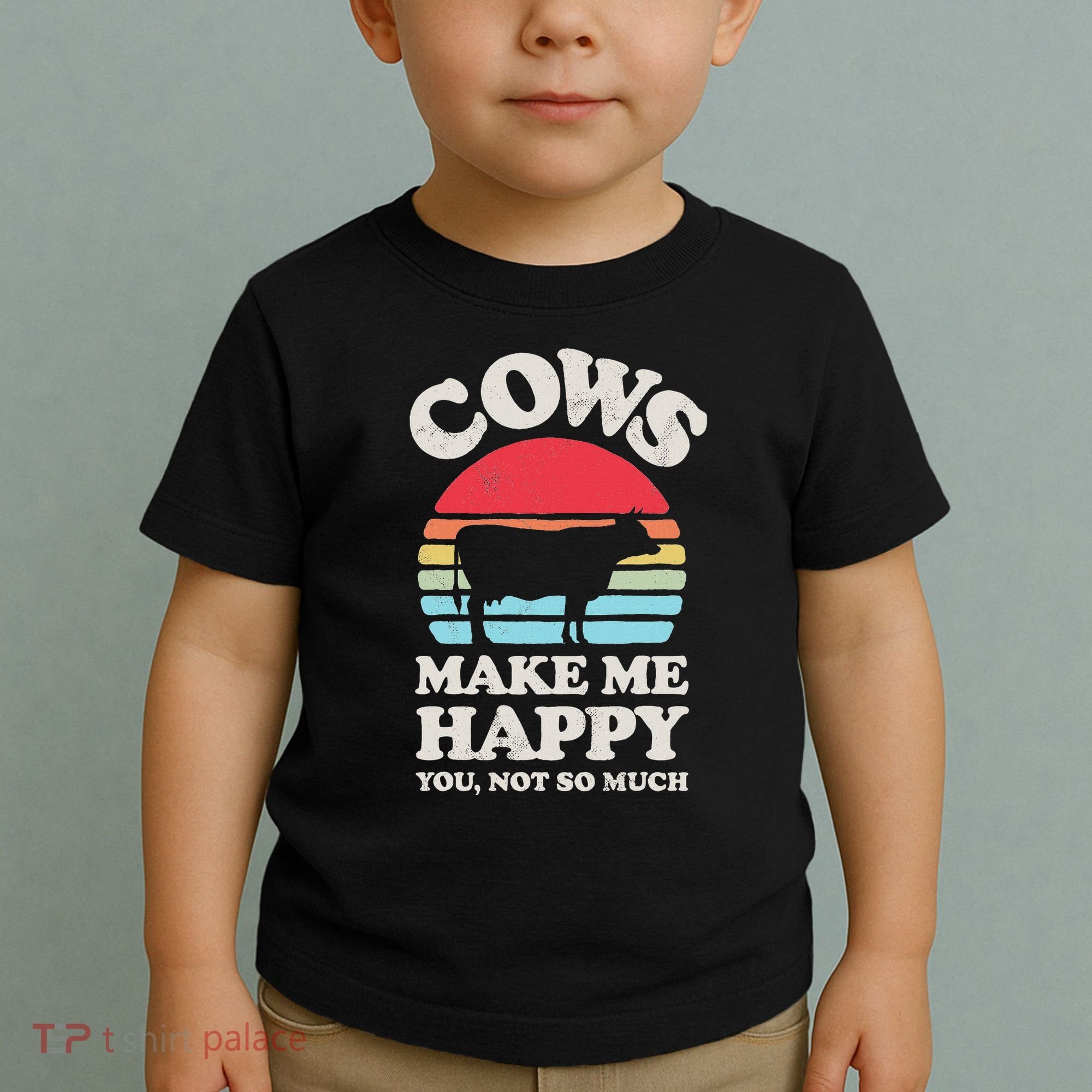 Cows Make Me Happy Funny Cow Lover Farmer Farm Animal Retro Toddler T-Shirt