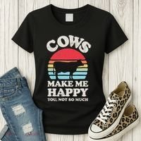 Cows Make Me Happy Funny Cow Lover Farmer Farm Animal Retro Women's T-Shirt thumb 3