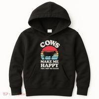 Cows Make Me Happy Funny Cow Lover Farmer Farm Animal Retro Kids Hoodie thumb 0
