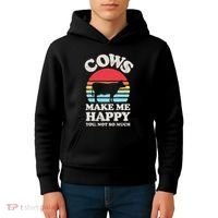 Cows Make Me Happy Funny Cow Lover Farmer Farm Animal Retro Kids Hoodie thumb 4