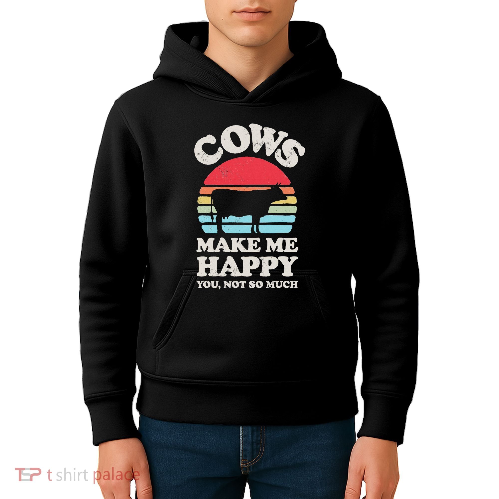 Cows Make Me Happy Funny Cow Lover Farmer Farm Animal Retro Kids Hoodie