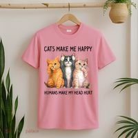 Cats Make Me Happy Humans Make My Head Hurt Gift Cat Lovers T-Shirt thumb 2