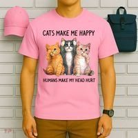 Cats Make Me Happy Humans Make My Head Hurt Gift Cat Lovers T-Shirt thumb 6