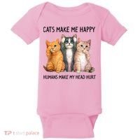 Cats Make Me Happy Humans Make My Head Hurt Gift Cat Lovers Baby Bodysuit thumb 0