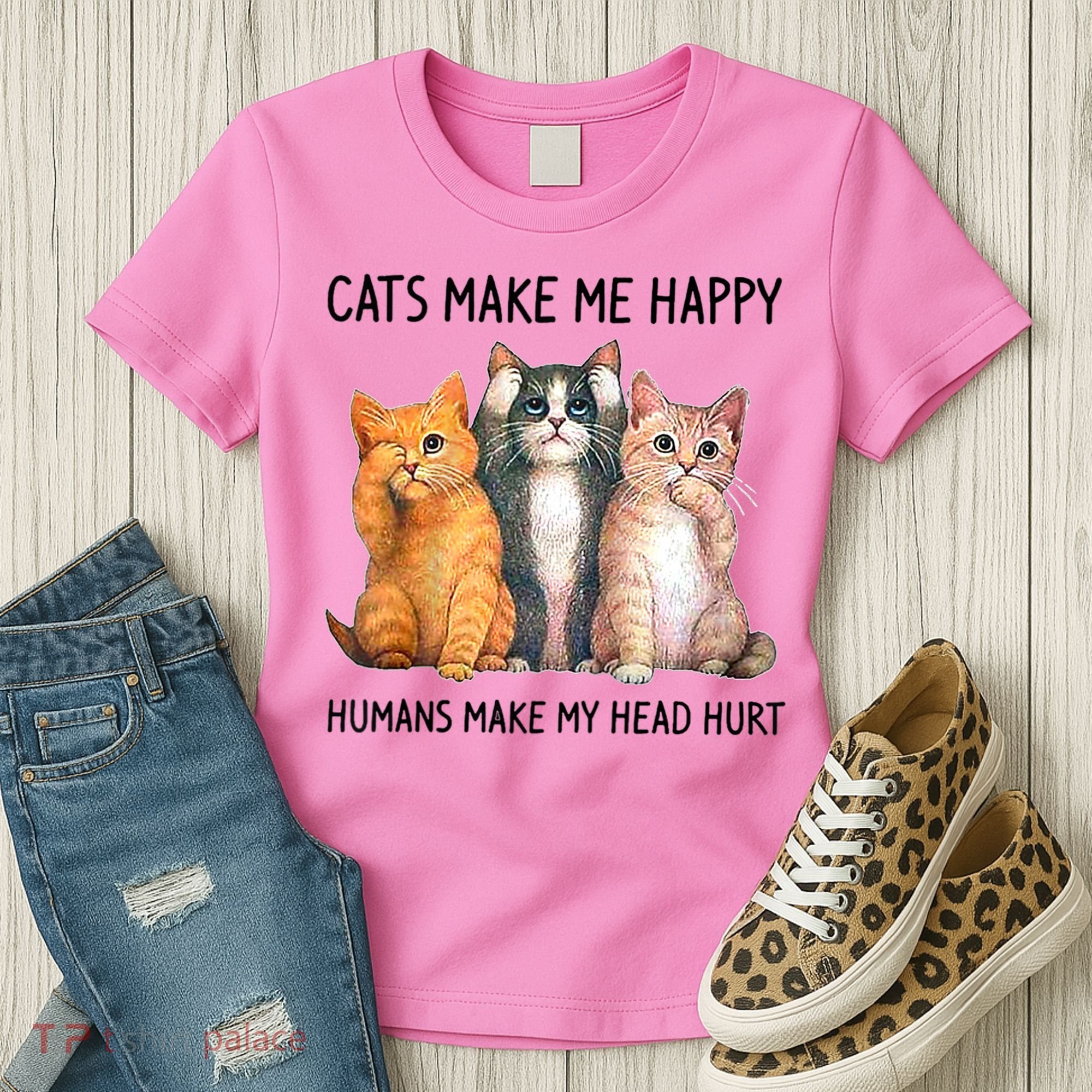 Cats Make Me Happy Humans Make My Head Hurt Gift Cat Lovers Women's T-Shirt