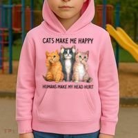 Cats Make Me Happy Humans Make My Head Hurt Gift Cat Lovers Kids Hoodie thumb 2