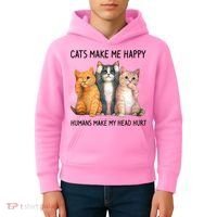 Cats Make Me Happy Humans Make My Head Hurt Gift Cat Lovers Kids Hoodie thumb 4