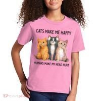 Cats Make Me Happy Humans Make My Head Hurt Gift Cat Lovers Kids T-Shirt thumb 2