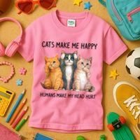 Cats Make Me Happy Humans Make My Head Hurt Gift Cat Lovers Kids T-Shirt thumb 3