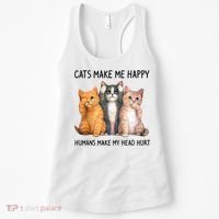 Cats Make Me Happy Humans Make My Head Hurt Gift Cat Lovers Women's Tank Top thumb 0