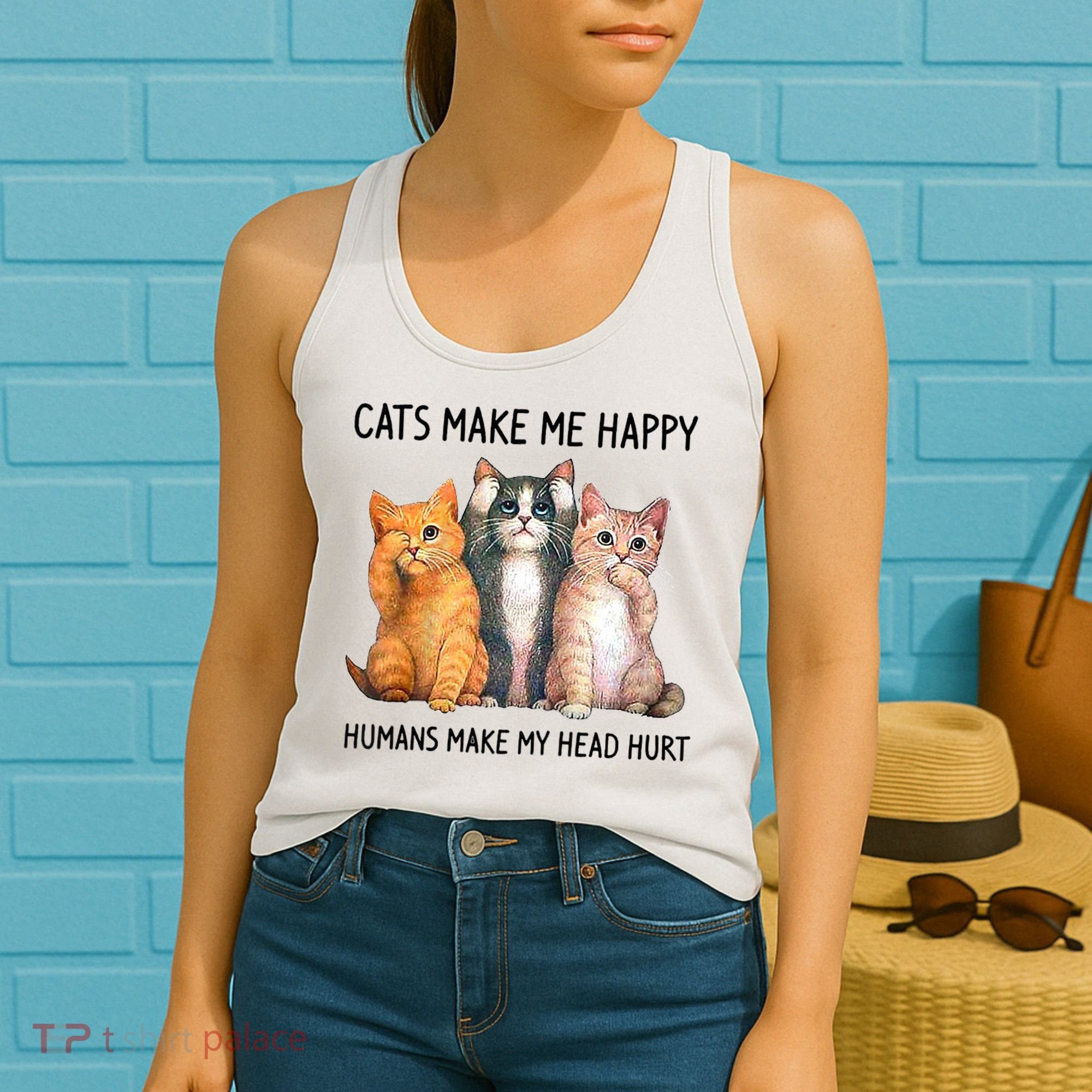 Cats Make Me Happy Humans Make My Head Hurt Gift Cat Lovers Women's Tank Top