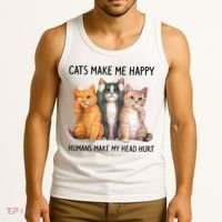 Cats Make Me Happy Humans Make My Head Hurt Gift Cat Lovers Tank Top thumb 3