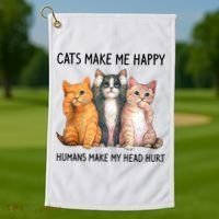 Cats Make Me Happy Humans Make My Head Hurt Gift Cat Lovers Golf Towel thumb 1