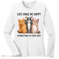 Cats Make Me Happy Humans Make My Head Hurt Gift Cat Lovers Women's Long Sleeve Shirt thumb 0