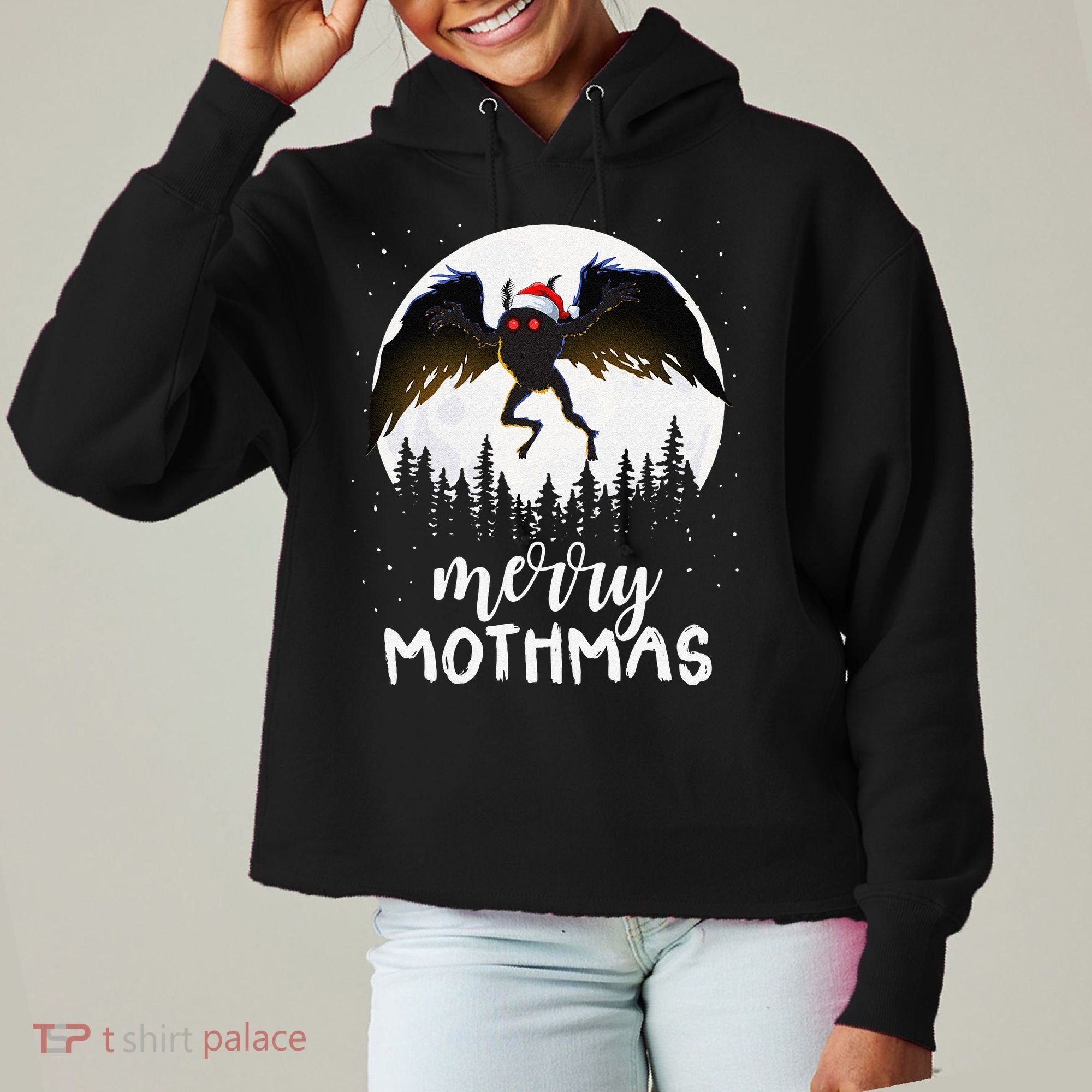 Christmas Mothman Merry Mothmas Creepy Folklore Cryptid Xmas Ladies Heavyweight Boxy Pullover Hoodie