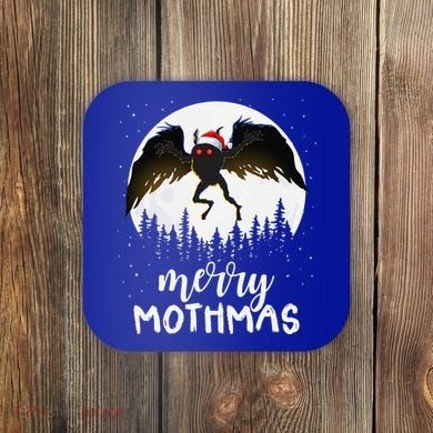 Christmas Mothman Merry Mothmas Creepy Folklore Cryptid Xmas Coaster