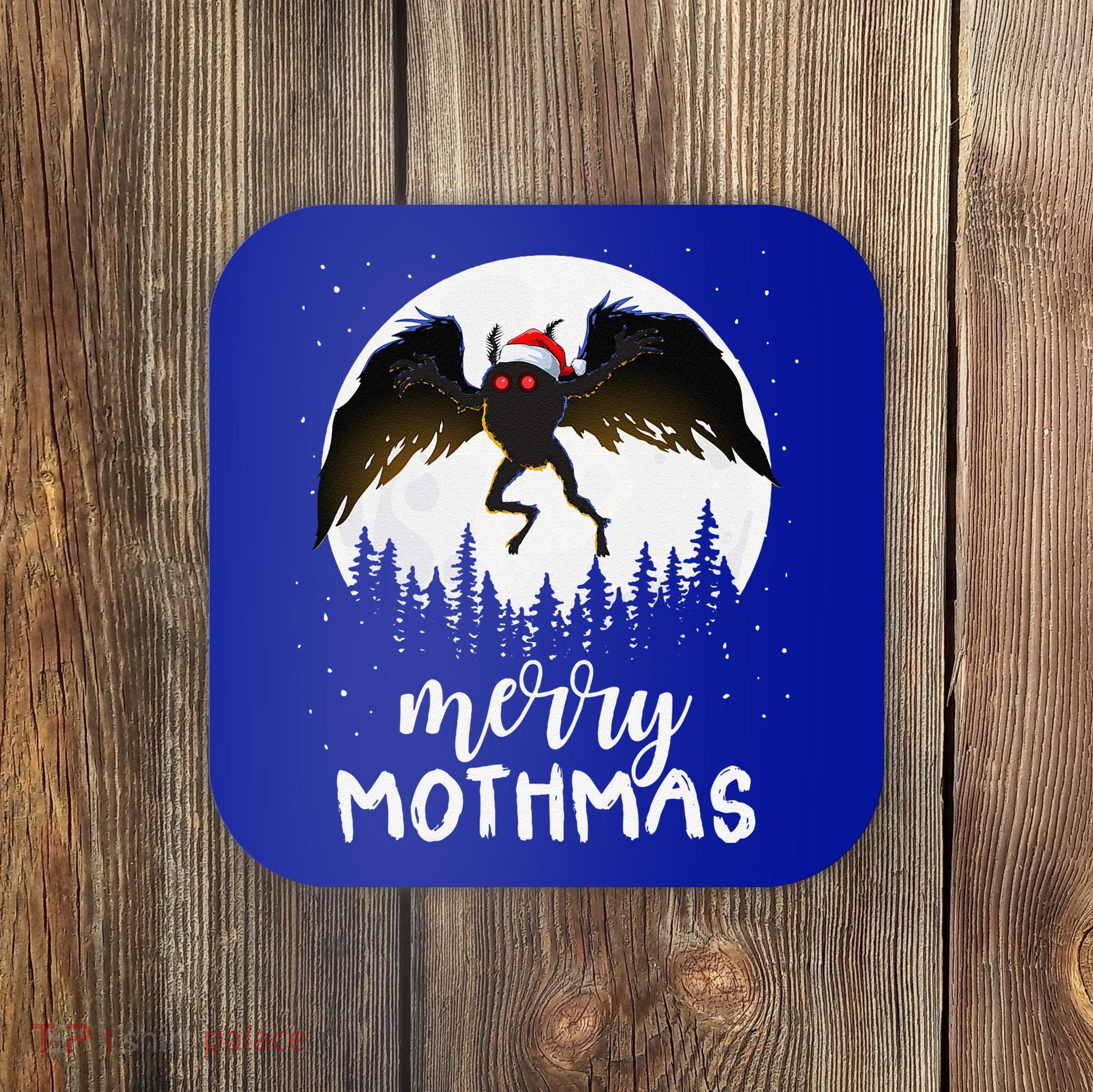 Christmas Mothman Merry Mothmas Creepy Folklore Cryptid Xmas Coaster