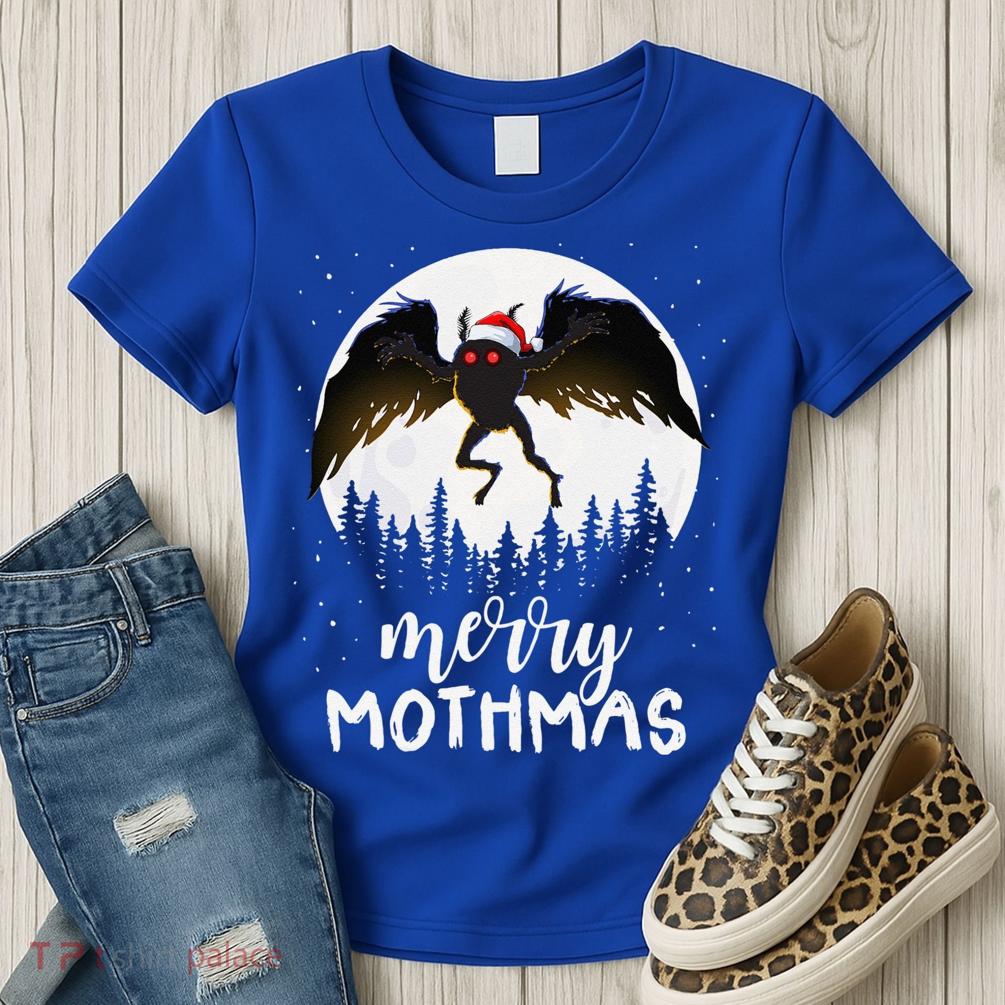 Christmas Mothman Merry Mothmas Creepy Folklore Cryptid Xmas Women's T-Shirt