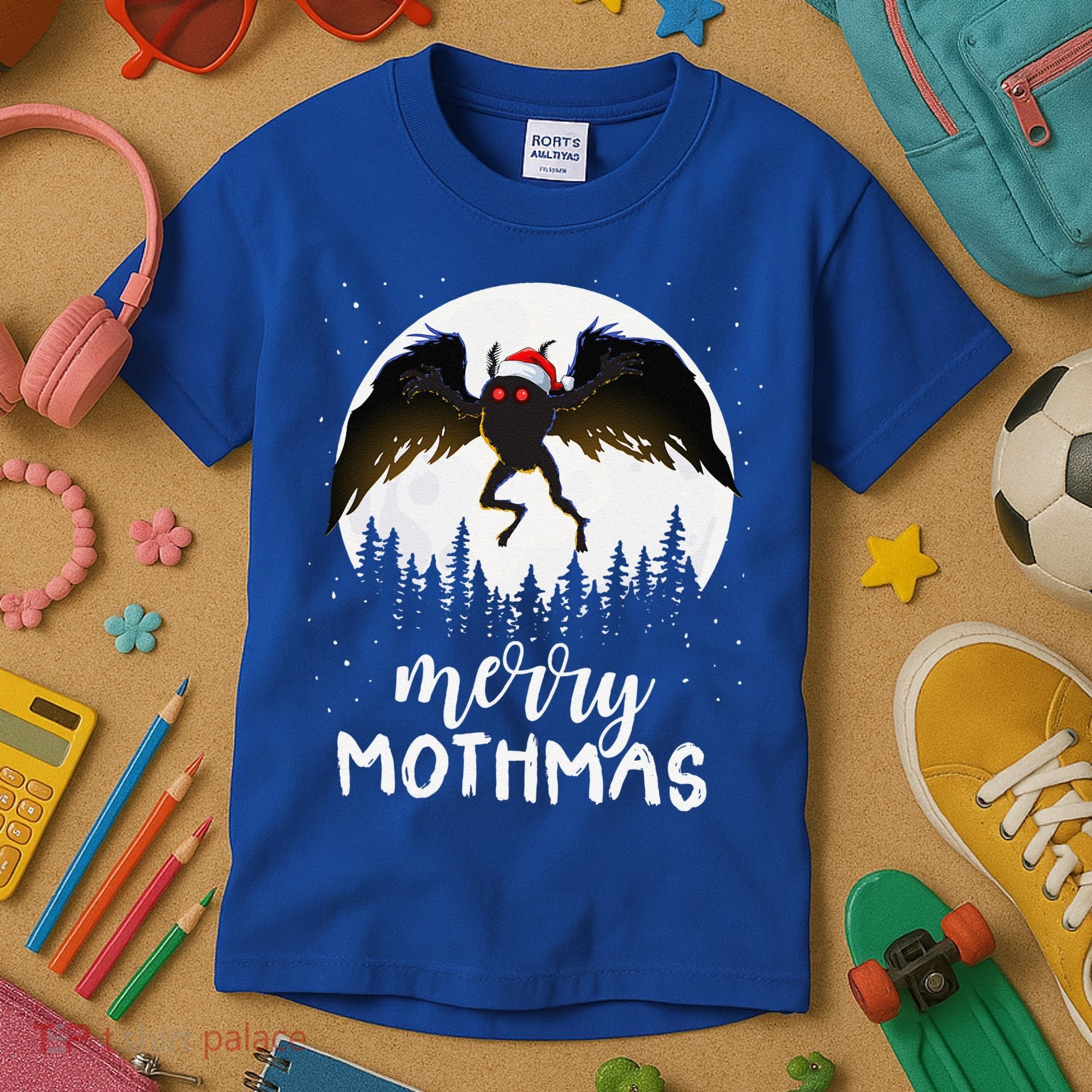 Christmas Mothman Merry Mothmas Creepy Folklore Cryptid Xmas Kids T-Shirt