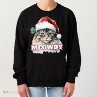 Cat Meme Meowdy Funny Mashup Meow Howdy Christmas Santa Hat Cool Gift Women's Sweatshirt thumb 0