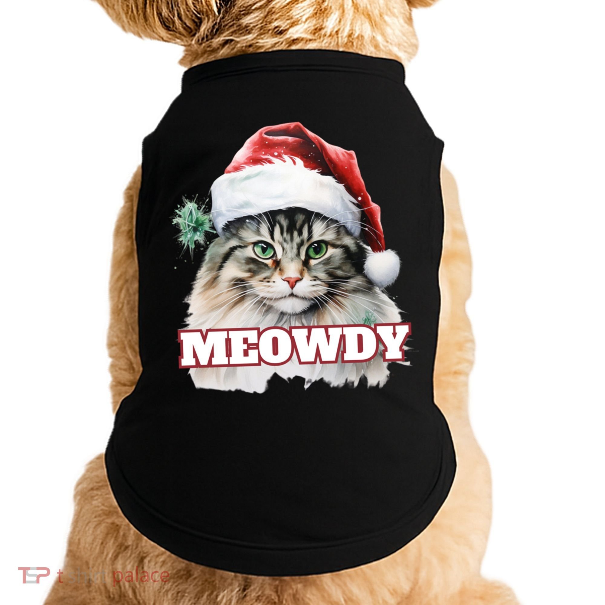 Cat Meme Meowdy Funny Mashup Meow Howdy Christmas Santa Hat Cool Gift Doggie Tank