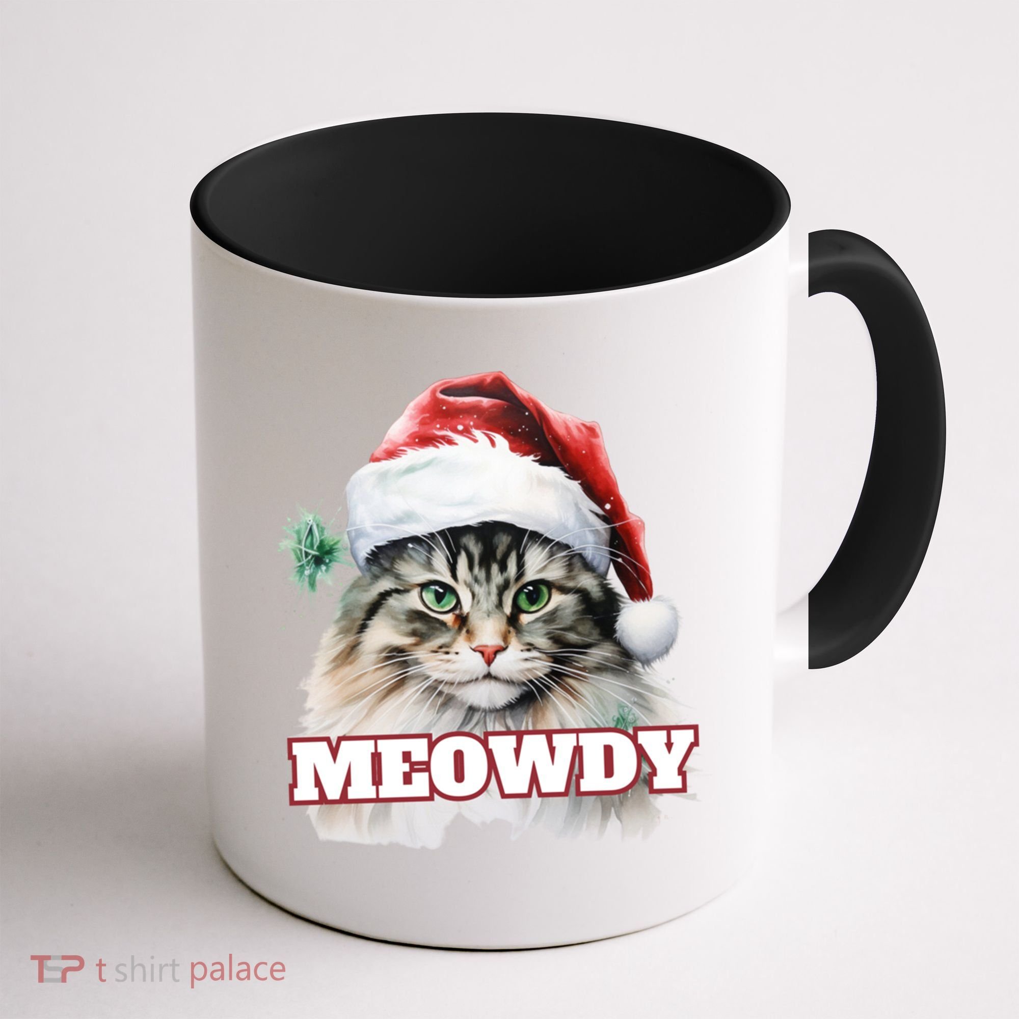 Cat Meme Meowdy Funny Mashup Meow Howdy Christmas Santa Hat Cool Gift Coffee Mug
