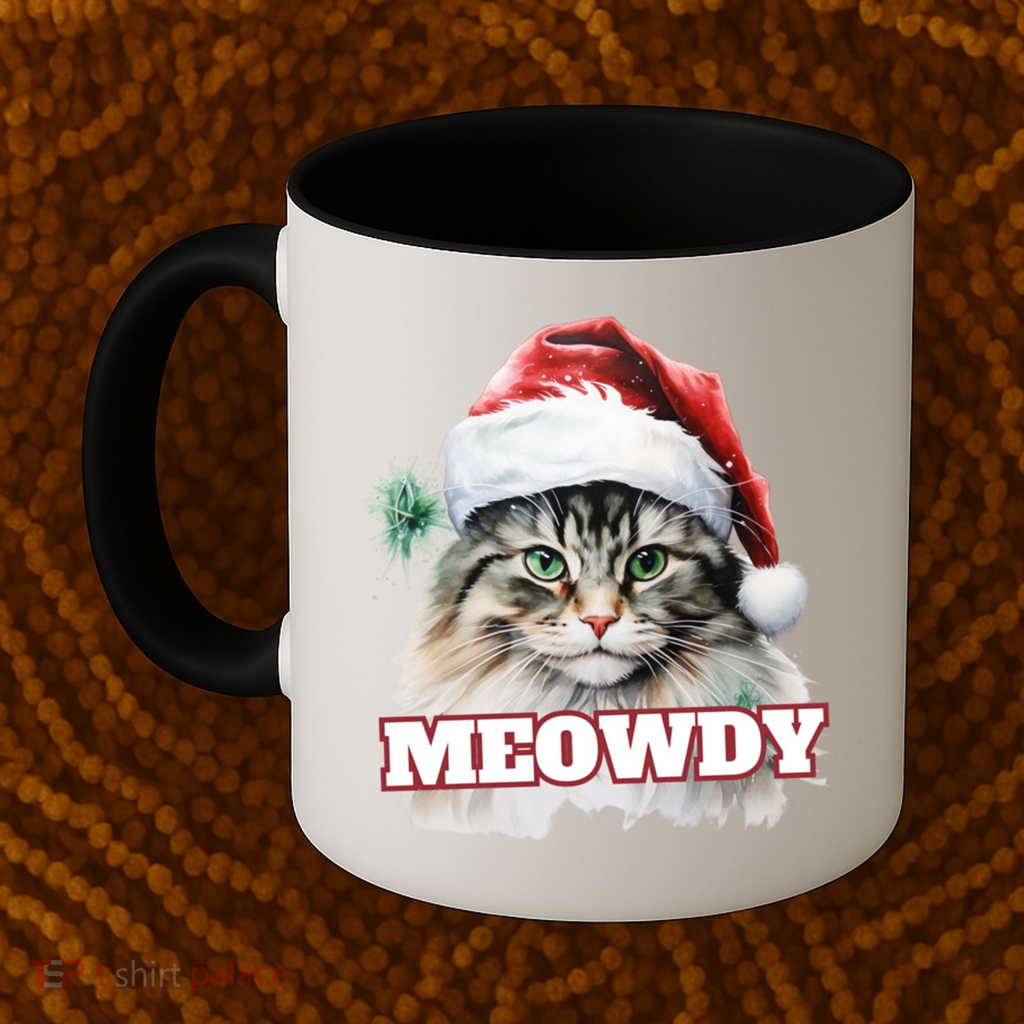 Cat Meme Meowdy Funny Mashup Meow Howdy Christmas Santa Hat Cool Gift Coffee Mug