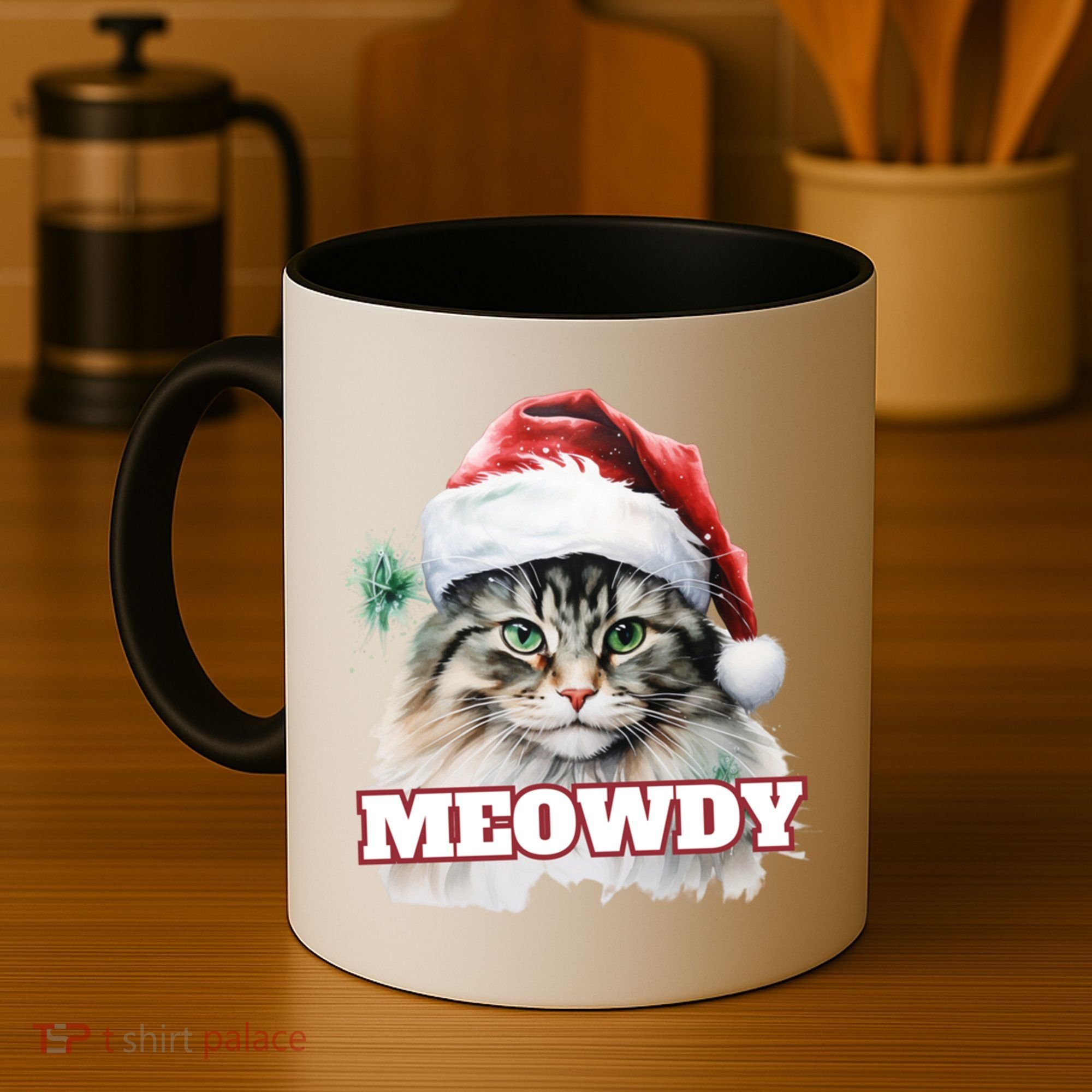 Cat Meme Meowdy Funny Mashup Meow Howdy Christmas Santa Hat Cool Gift Coffee Mug
