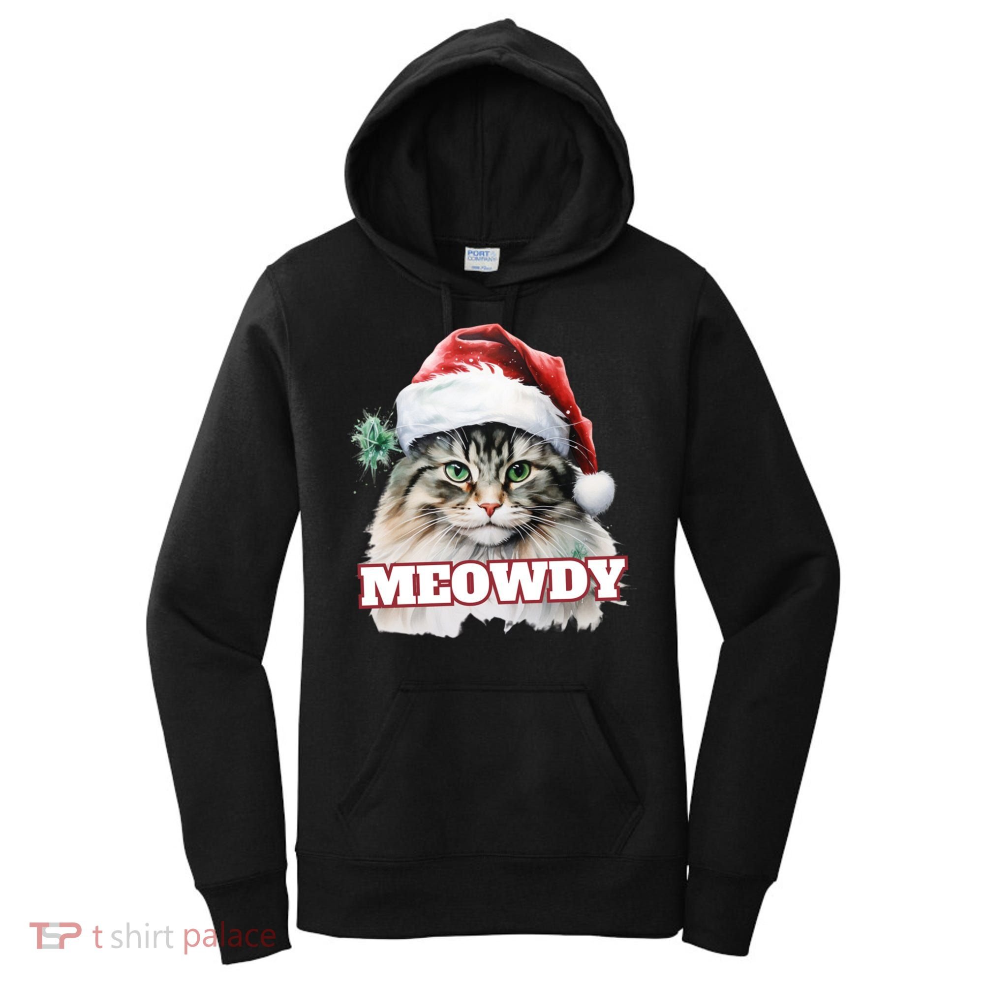 Cat Meme Meowdy Funny Mashup Meow Howdy Christmas Santa Hat Cool Gift Women's Hoodie