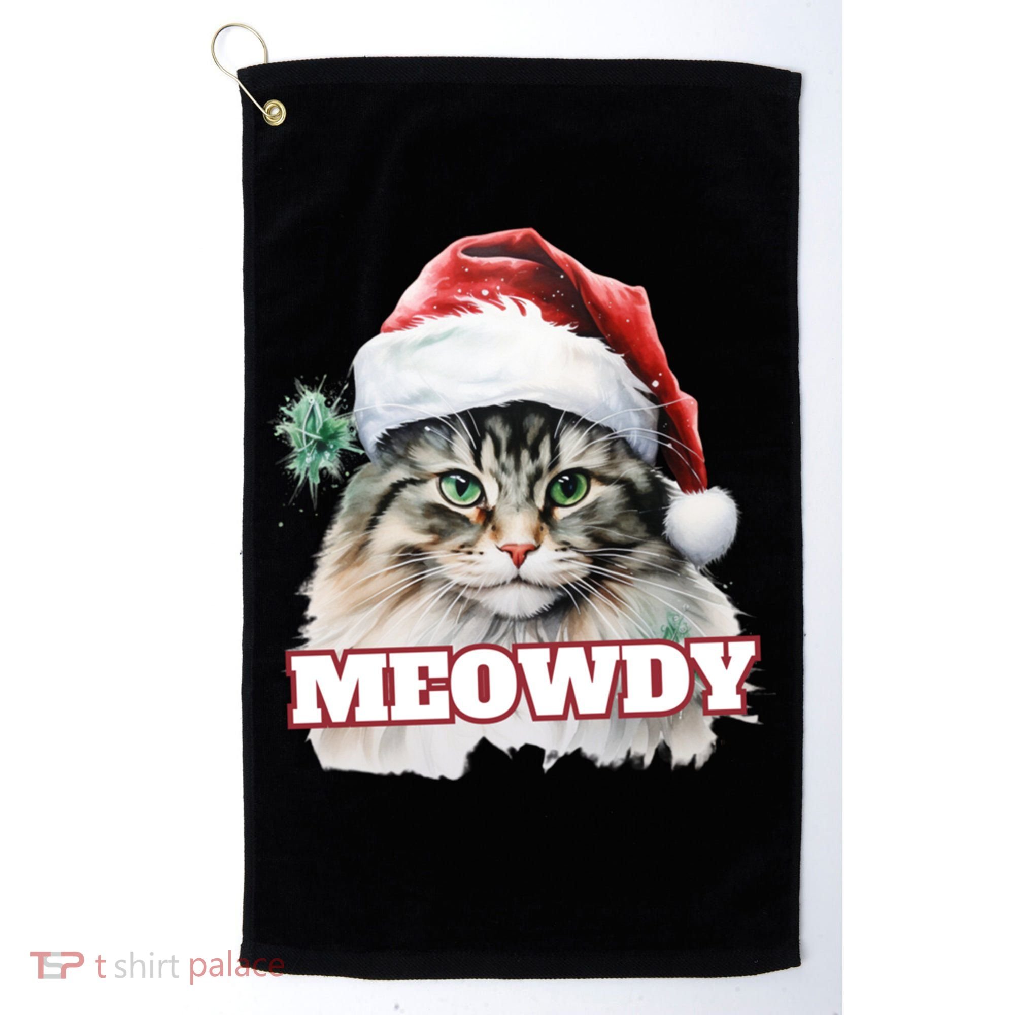 Cat Meme Meowdy Funny Mashup Meow Howdy Christmas Santa Hat Cool Gift Golf Towel