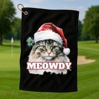Cat Meme Meowdy Funny Mashup Meow Howdy Christmas Santa Hat Cool Gift Golf Towel thumb 1