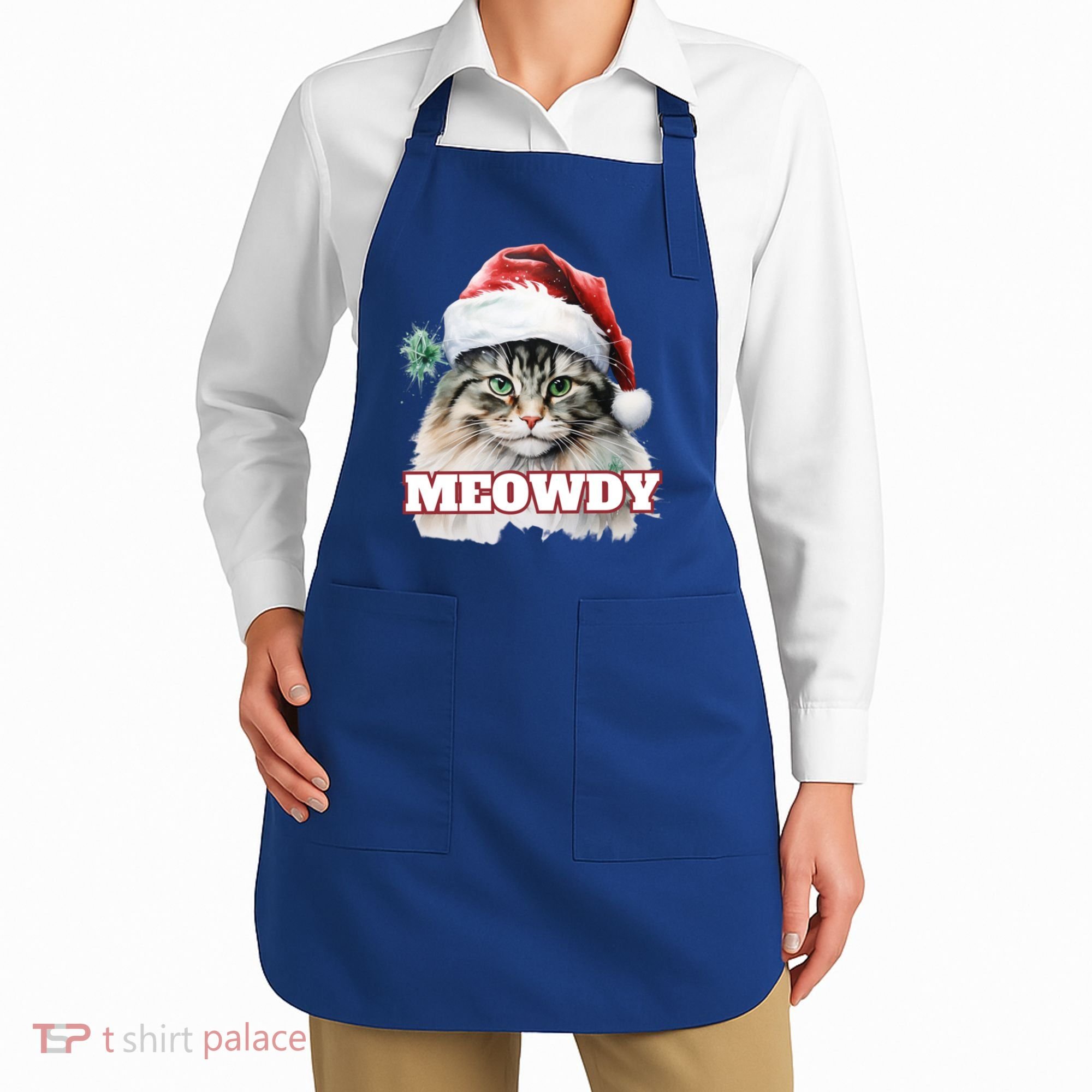 Cat Meme Meowdy Funny Mashup Meow Howdy Christmas Santa Hat Cool Gift Apron