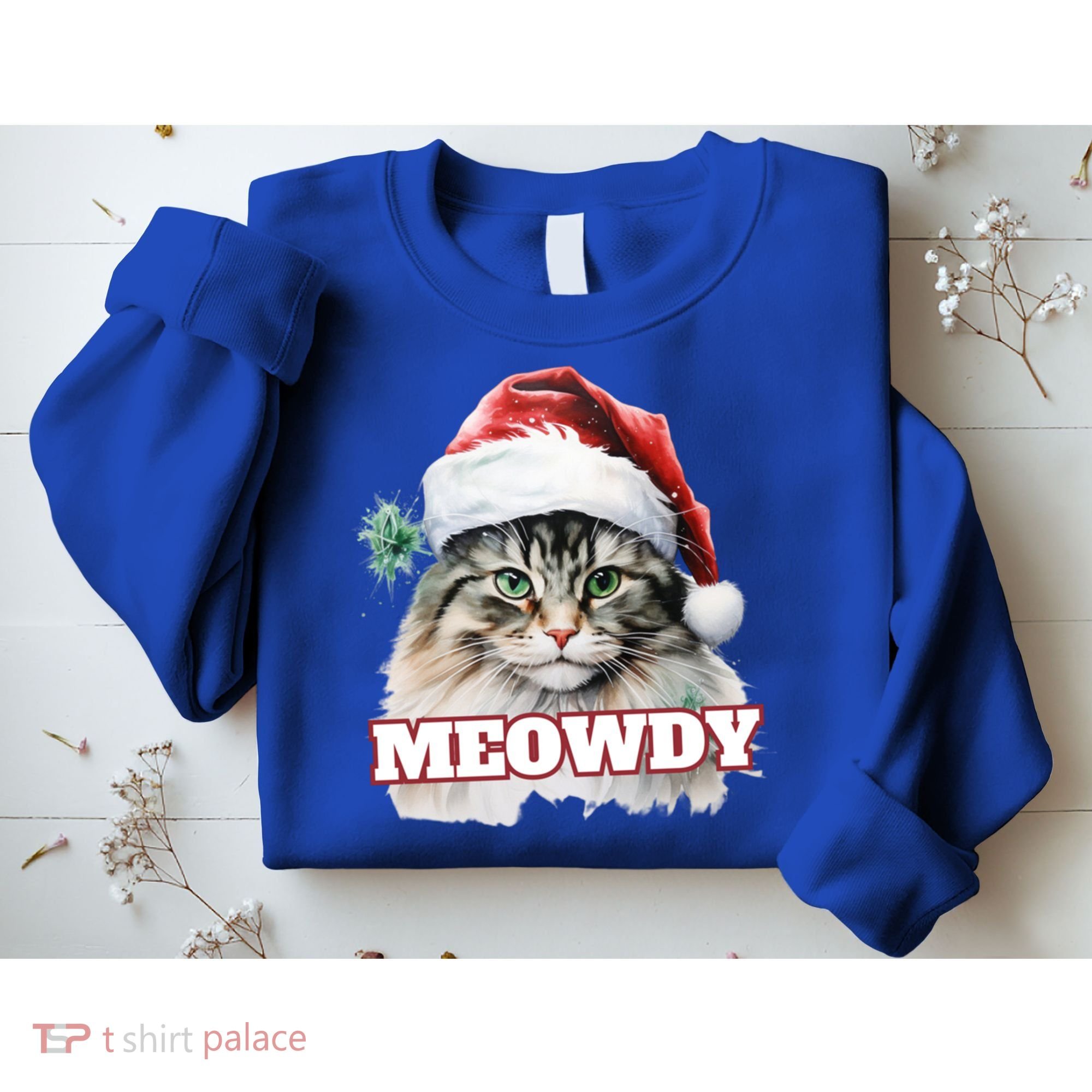 Cat Meme Meowdy Funny Mashup Meow Howdy Christmas Santa Hat Cool Gift Sweatshirt