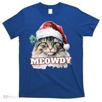 Cat Meme Meowdy Funny Mashup Meow Howdy Christmas Santa Hat Cool Gift T-Shirt thumb 0
