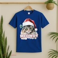 Cat Meme Meowdy Funny Mashup Meow Howdy Christmas Santa Hat Cool Gift T-Shirt thumb 2