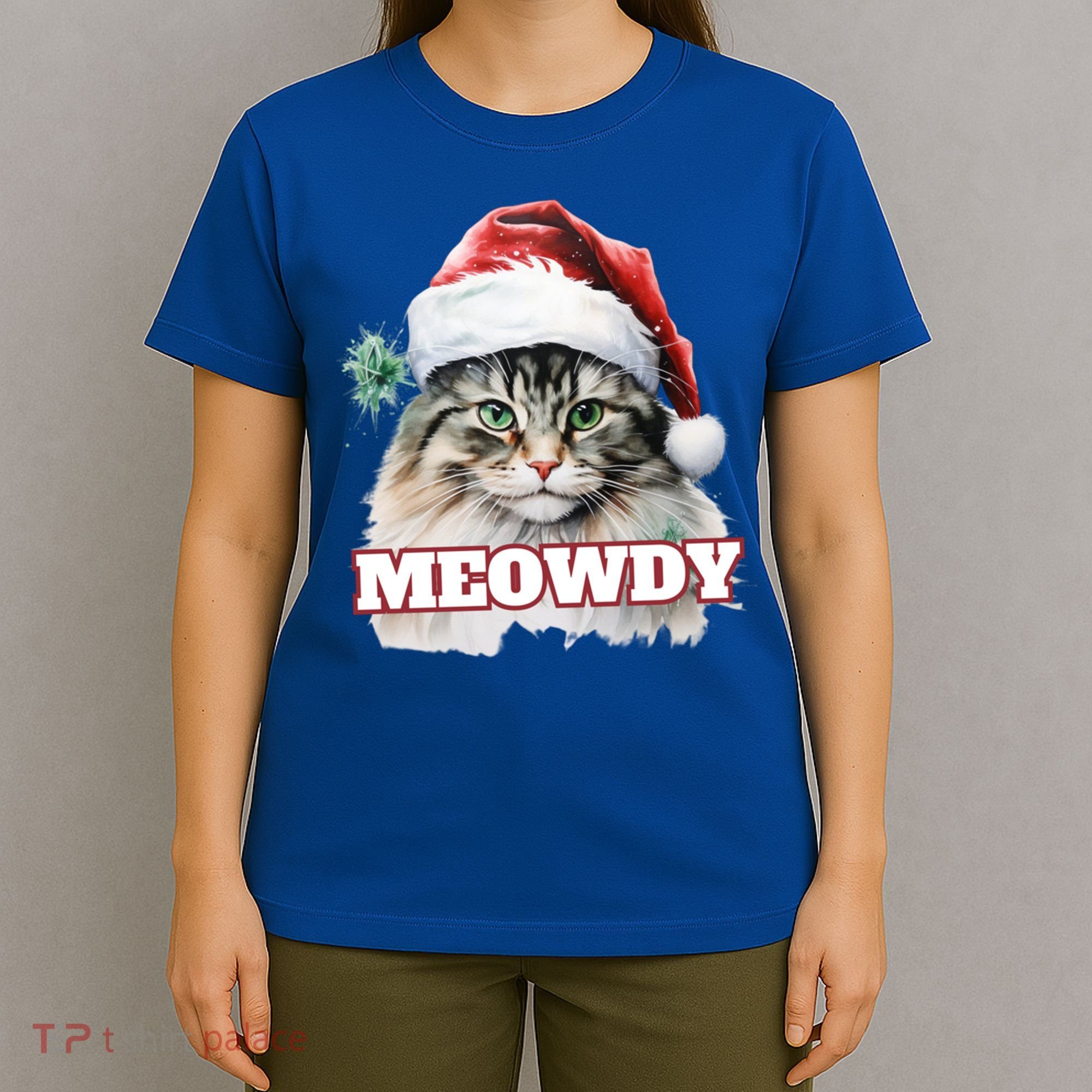 Cat Meme Meowdy Funny Mashup Meow Howdy Christmas Santa Hat Cool Gift T-Shirt