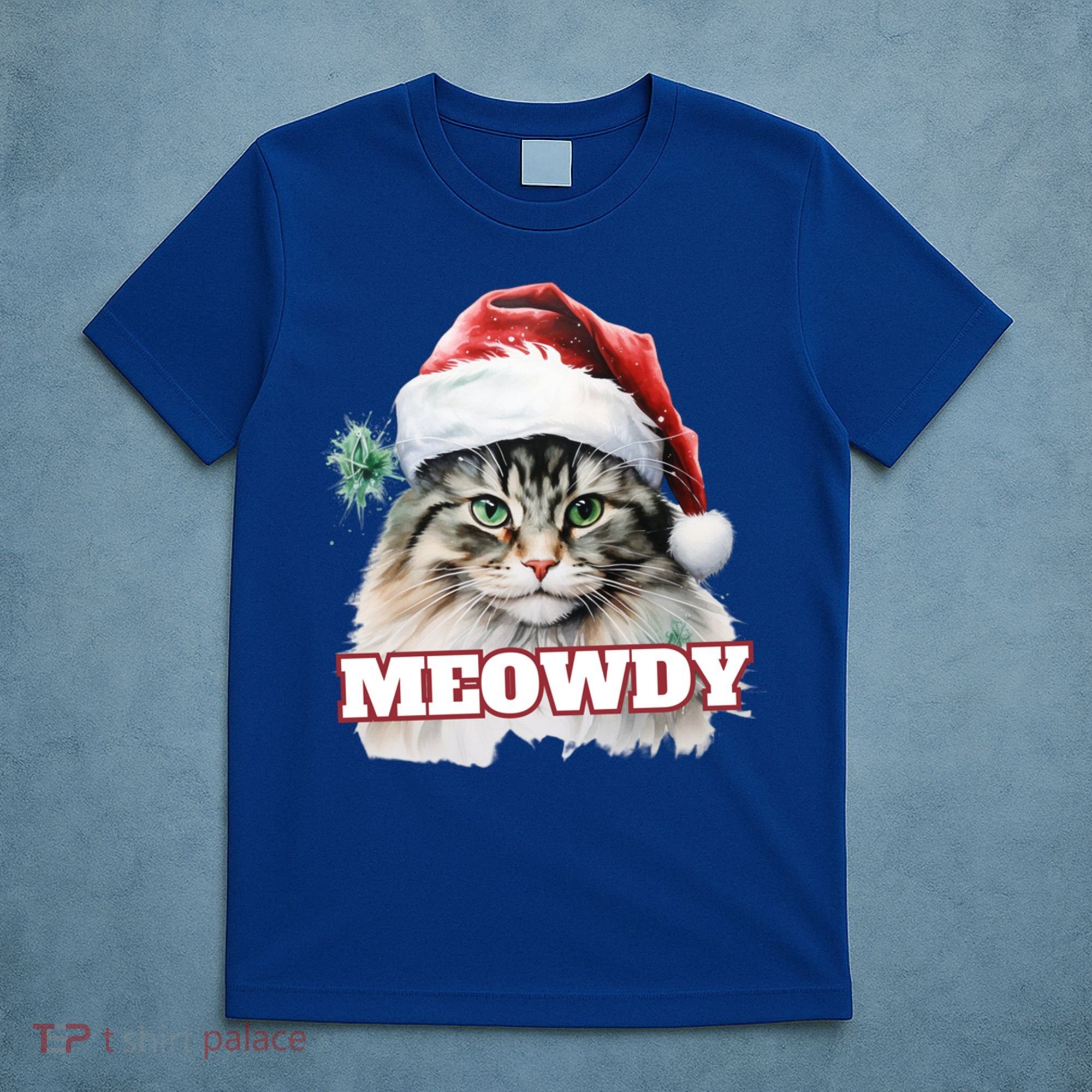Cat Meme Meowdy Funny Mashup Meow Howdy Christmas Santa Hat Cool Gift T-Shirt