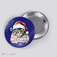 Cat Meme Meowdy Funny Mashup Meow Howdy Christmas Santa Hat Cool Gift Button thumb 0