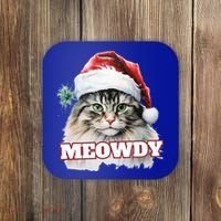 Cat Meme Meowdy Funny Mashup Meow Howdy Christmas Santa Hat Cool Gift Coaster thumb 0