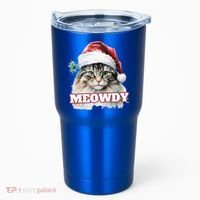 Cat Meme Meowdy Funny Mashup Meow Howdy Christmas Santa Hat Cool Gift Tumbler thumb 0