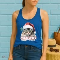 Cat Meme Meowdy Funny Mashup Meow Howdy Christmas Santa Hat Cool Gift Women's Tank Top thumb 2