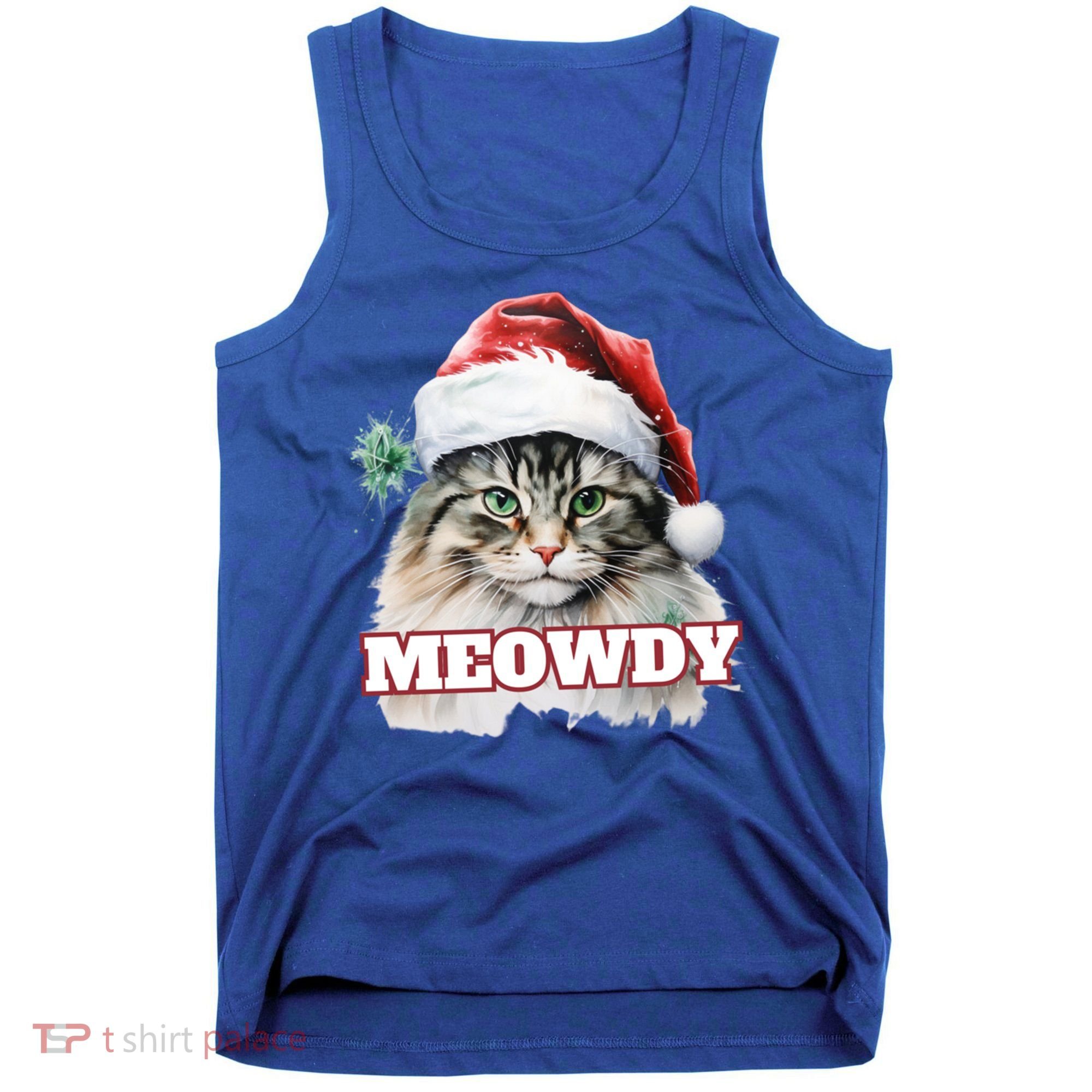 Cat Meme Meowdy Funny Mashup Meow Howdy Christmas Santa Hat Cool Gift Tank Top