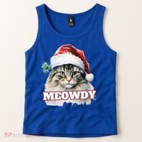 Cat Meme Meowdy Funny Mashup Meow Howdy Christmas Santa Hat Cool Gift Tank Top thumb 2