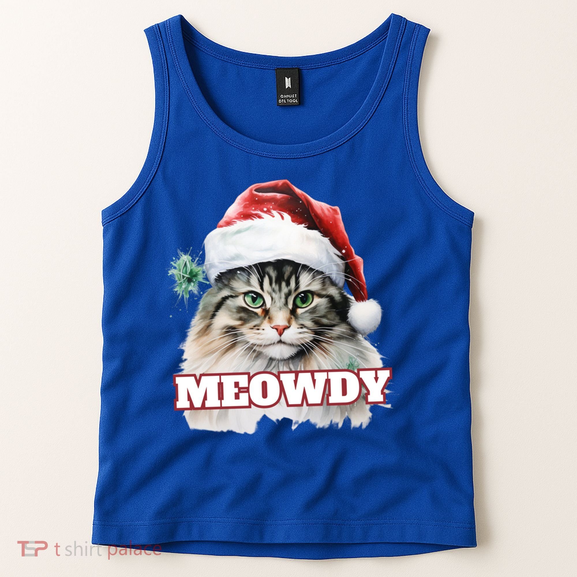 Cat Meme Meowdy Funny Mashup Meow Howdy Christmas Santa Hat Cool Gift Tank Top