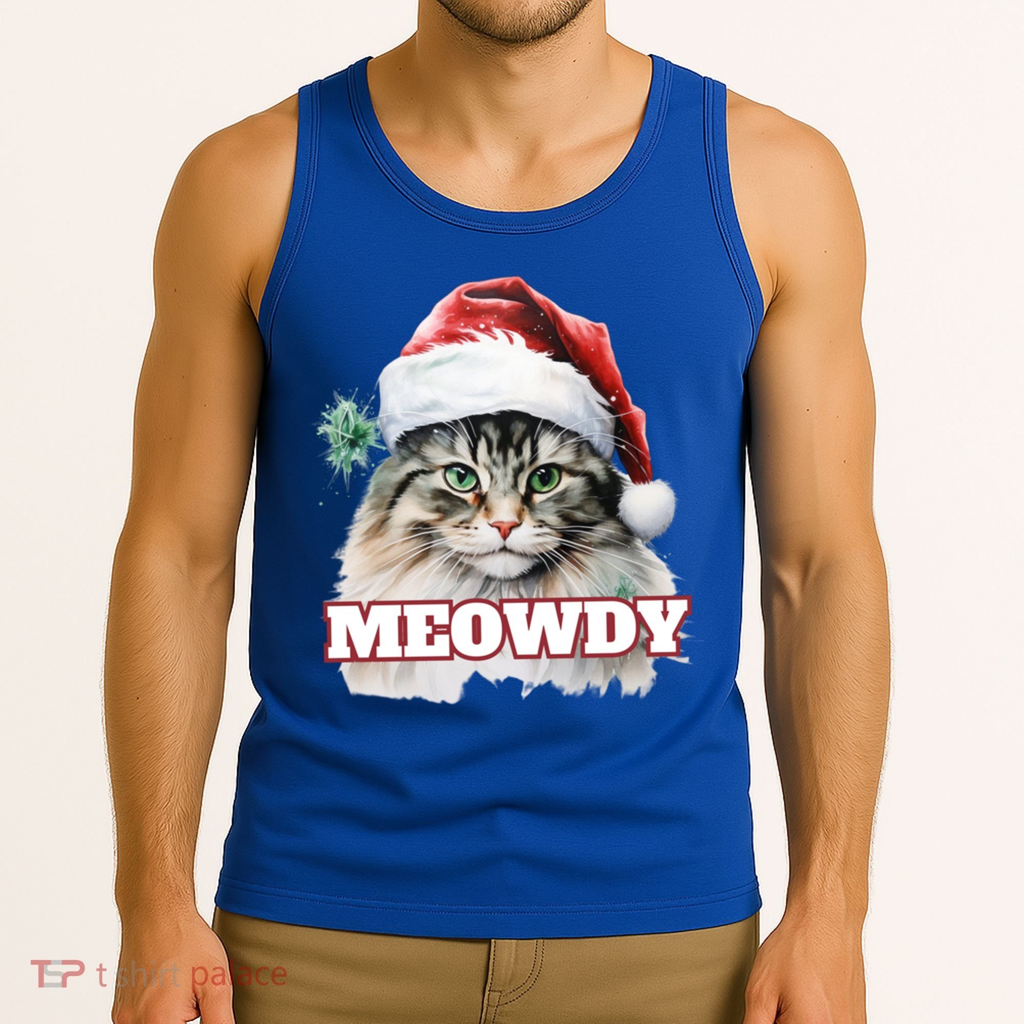 Cat Meme Meowdy Funny Mashup Meow Howdy Christmas Santa Hat Cool Gift Tank Top
